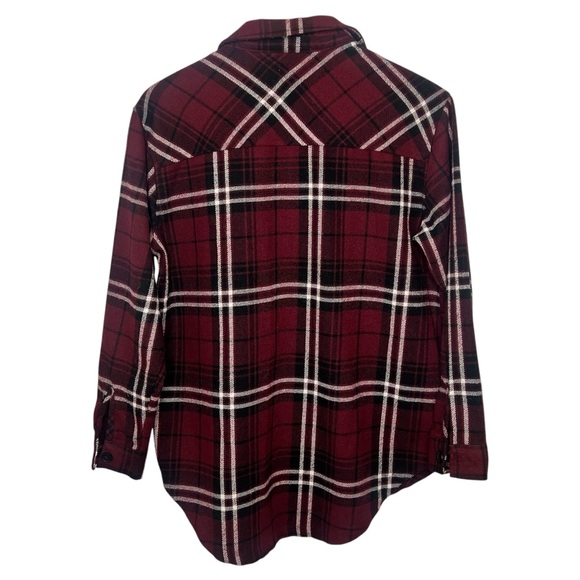 New Look Plaid Red White Black Collared Button Blouse Size 2 - Picture 3 of 4